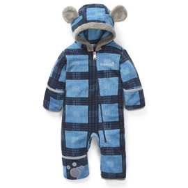 Snonook Fleece Baby Jacket - Winter Suit Bunting Bodysuit with Fold Over Mittens & Footies, Hooded & Zipper Down, Soft Cozy Warm Jumpsuit for Infants, Blue Plaid, 3-6 Months