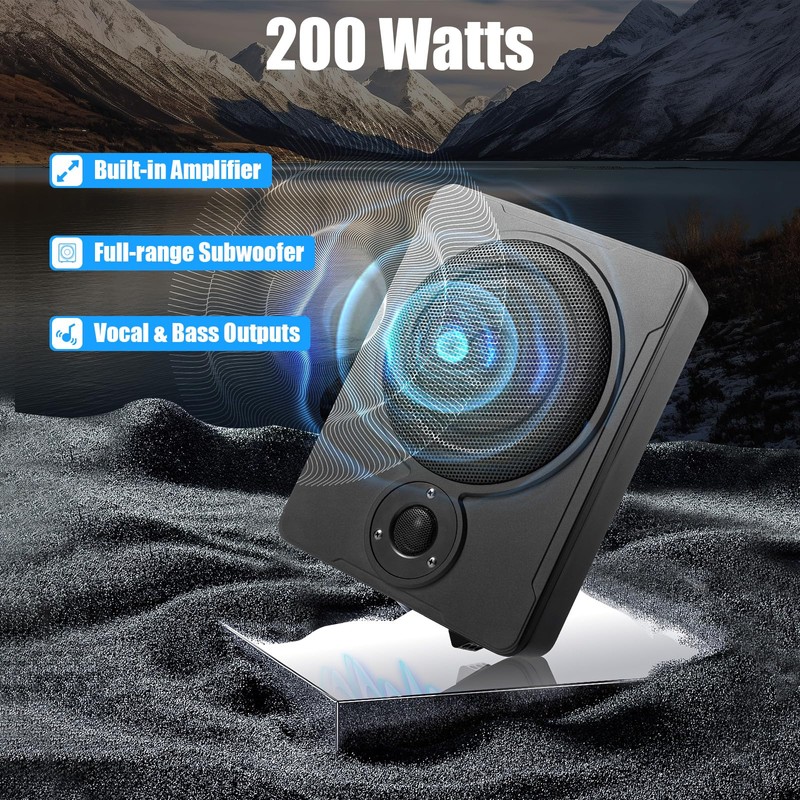 Kathring Slim Under-Seat Subwoofer, 600w Powered Car Truck Sub with