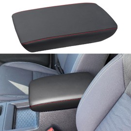 ZOXOQ Center Console Armrest Cover for Nissan Frontier Accessories 2022 2023 2024 2025 2026, Middle Console Interior, Seat Box Lid Cushion, Arm Rest Protective Pad,Leather Case Trim (Red Stitches)
