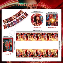 Rise of Red Party Supplies, 42Pcs Descendants' Decorations include Banner, Tablecloth, Plates and Napkins for Teens Kids Party Decor
