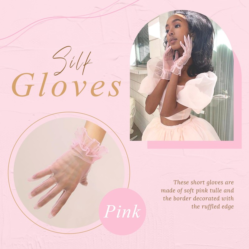 YAEISM Short Pink Gloves Sheer Silk Tulle Wedding Gloves Elegant