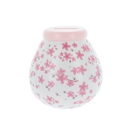 Pot of Dreams Hand Painted Pink Flower Save And Smash Handcrafted White Color Ceramic Money Box Piggy Bank | Perfect Decorative Gift and Saving for Self Care & family Vacation