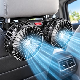 Dual Head Car Fan for Rear Seat Cooling – 3-Speed 360° Adjustable USB-Powered Airflow for Summer Driving