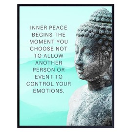 Buddha Art 11x14 - Inspirational Meditation Spa, Yoga, Meditation Room Decor - Motivational Quotes Zen Wall Art - spiritual New Age Gifts for Women - Teal Blue Positive Quotes - Motivation Inspiration