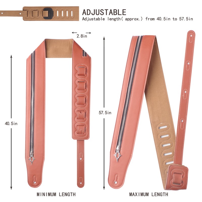 Guitar Strap Zipper Leather Straps Acoustic Guitar Accessories for Bass
