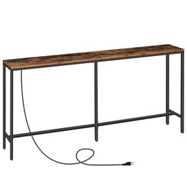 MAHANCRIS 70.9'' Console Table with Power Outlet, Narrow Sofa Table, Industrial Entryway Table with USB Ports, Behind Couch for Entryway, Hallway, Foyer, Living Room, Rustic Brown CTHR18E01Z1