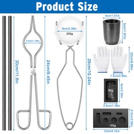 Hysagtek 9 Pcs Crucibles for Melting Metal Kit - Graphite Torch Melting Casting Kit, Graphite Crucible, Graphite Ingot Molds, 2 Crucible Stir Stick, Quartz Cup & Tongs, Gloves