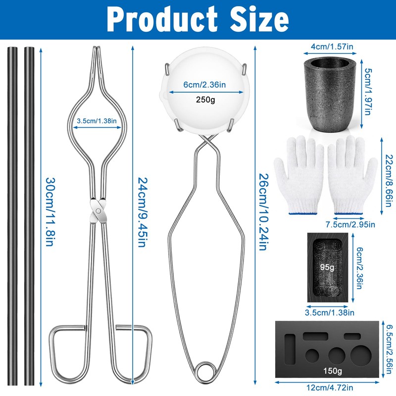 Hysagtek 9 Pcs Crucibles for Melting Metal Kit - Graphite