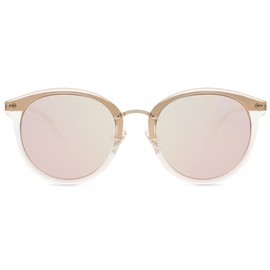 SOJOS Classic Round Sunglasses for Women Men Retro UV400 Teenager Sunnies SJ2314, Clear/Pink Mirrored