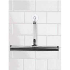 InterDesign Metro Rustproof Aluminum Bathroom Shower Door, Window and Mirror Squeegee with Suction Storage Hook - Smoke/Silver
