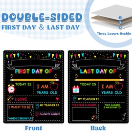 Double-Sided First Day of School Board, 12 × 10 Inches Back to School Sign, Reusable Color Painting Last Day of School Board, Washable Chalkboard Signs for First Day of School Kindergarten Pre-K