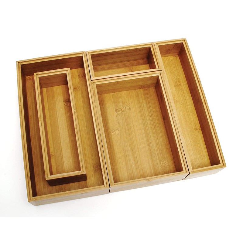 Lipper International 88005 Bamboo Wood Drawer Organizer Boxes, Assorted Sizes,