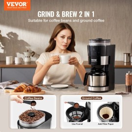 8 Cup Programmable Smart Coffee Maker Grinder 24-Hour Timer Auto Brew Grind Brew Coffee Machine Target Audience Coffee LoversDefault: Default