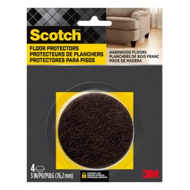 Scotch Felt Pads, Felt Furniture Pads for Protecting Hardwood Floors, Round, 3-in Diameter, Brown, 4 Pads