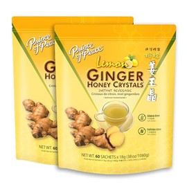 Prince Of Peace Instant Ginger Honey Crystals with Lemon, 60 Sachets - Pack of 2 – Instant Hot or Cold Beverage That Soothes Throat – Easy to Brew – Drink Like a Tea – Gluten Free – Real Ginger