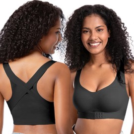 Posture Bra for Women Wireless Push Up Bralette Full Coverage Back Support Brasieres, Black, L