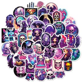 50 Pcs Ghost Doll Skull Stickers for Guitar,Water Bottles,Phone,Skateboard,Luggage,Purple Gothic Style Stickers Waterproof Vinyl,Graffiti Decorate for Teens Girls Children Motivate Gift