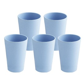 16oz Drinking Tumbler Set of 5, Unbreakable Wheat Straw Cups for Camping Party Adults Kids, Water Glasses for Beverage Ice Tea, Dishwasher Safe (Blue)