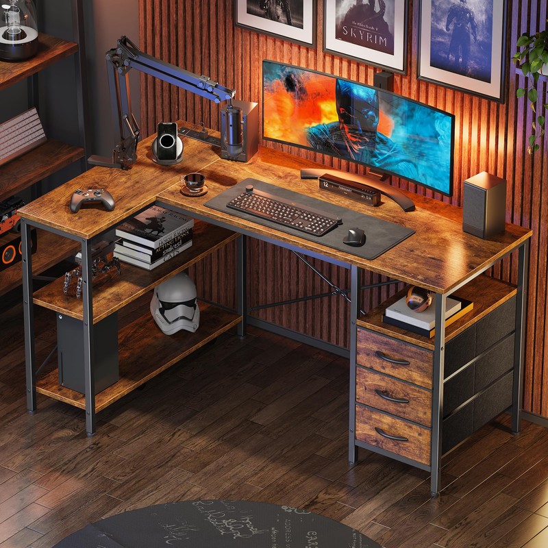 Huuger L Shaped Desk with Power Outlets, Computer Desk with