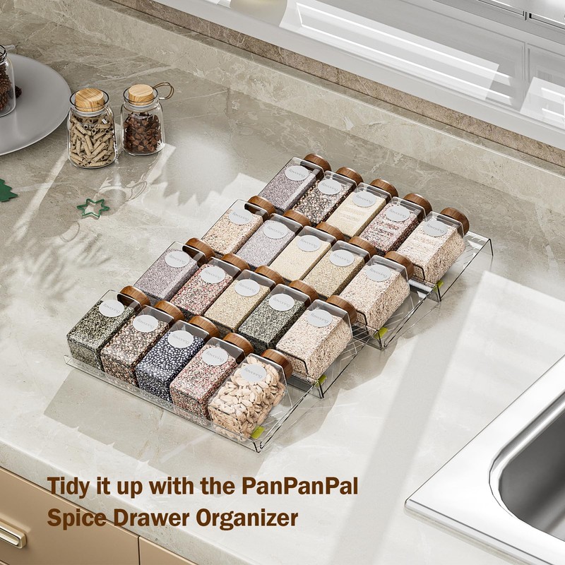 PanPanPal Spice Drawer Organizer, 4 Pack Clear Seasoning Organizer Rack,