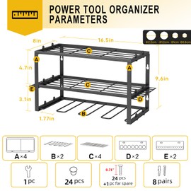 Spacecare Power Tool Organizer- Power Drill Tool Holder- Heavy Duty Tool Shelf & 2 Pack 3 Layers Tool Rack Cordless Drill Holder- Floating Tool Shelf Wall Mounted Tool Storage Rack for 8 Drill Holders