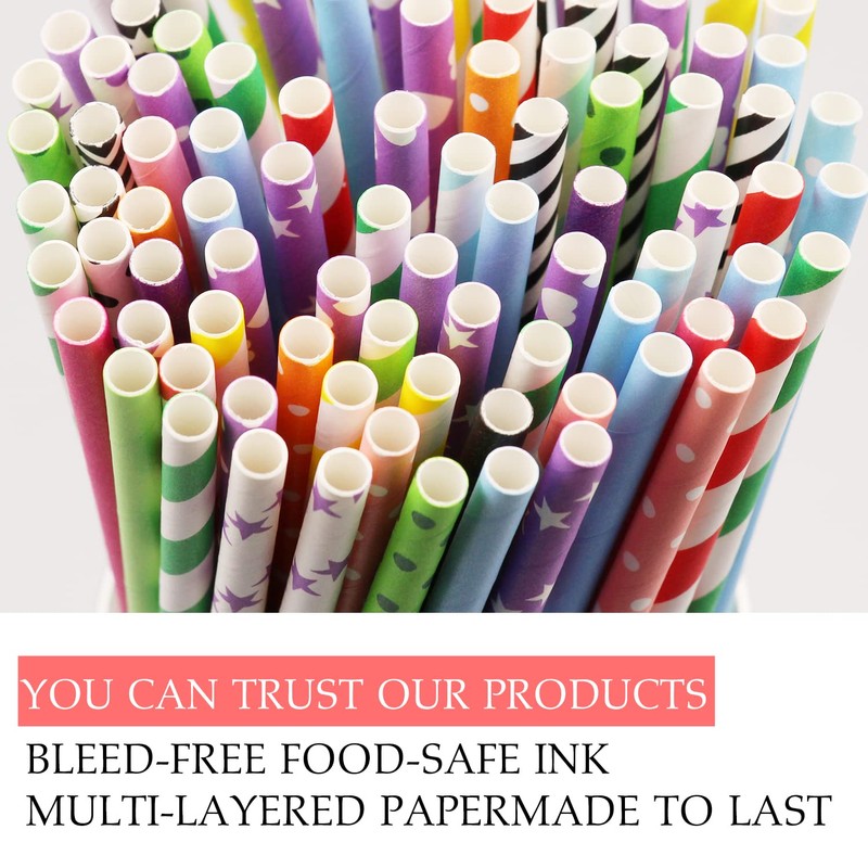 100 Pack Paper Straws, Party Straws Disposable Straws Biodegradable Recyclable