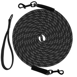 Taglory Dog Tie Out, Long Dog Leash 15FT 30FT 50FT 66FT, Recall Training Leash with 2 Swivel Hooks for Large Medium Small Breeds Walking, Camping, or Backyard, Black 30FT