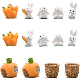 BESIKIKCO 14Pcs Rabbit Fairy Garden Accessories, DIY Micro Landscape Ornaments for Bunny Decor Garden Potted Plant Terrarium Decor Fairy Garden Miniatures