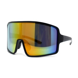 Mens Color Mirror Super Oversized Wrap Rectangle Plastic Sport Sunglasses Black Rainbow Mirror