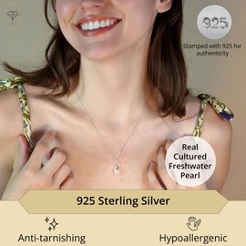 MAX + STONE Freshwater Single Pearl Necklace for Women | Infinity Necklace with Pearls | Cultured Real Pearl Pendant Necklace | Sterling Silver Pearl Necklace with 16-18 Inch Chain