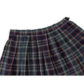 Women`s Yellow Green red Stripes A-line Pleated Plaid Summer Skirt (2XL,Blue)