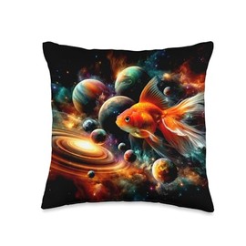 Oranda Goldfish Galaxy Planets Fancy Goldfish Fantasy Art Throw Pillow