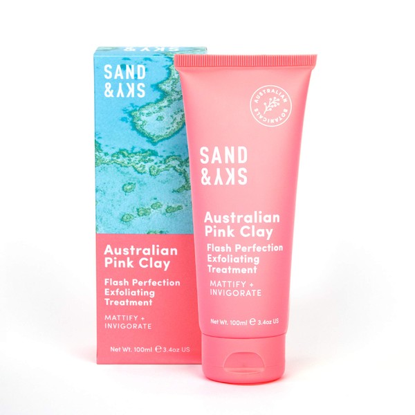 Sand & Sky Flash Perfection Exfoliating Treatment Face Scrub - Face cleanser Australian Pink Clay Moisturizing Facial Exfoliator For Face | With Rosehip, Grapeseed, Olive Oil (3.4 oz)