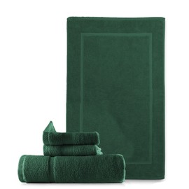 Hearth & Harbor Bath Mat Towels - 100% Ring Spun Cotton Luxury Bath Mat Floor Towels - Ultra Soft & Highly Absorbent Bath Towels Set of 4 - Hunter Green