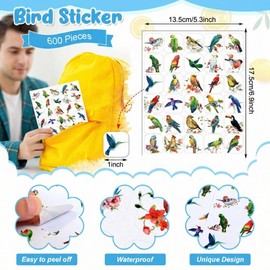 Hotop 600 Pcs Bird Stickers for Kids Bird Photos Stickers Animals Bird Stickers Realistic Bird Stickers Teachers Student Stickers for Teacher Supplies Classroom Animals Bird Theme Party Favor