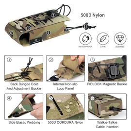 Tactical Radio Pouch MOLLE Radio Holster Compatible with 148/152 MPU5 Baofeng Radio Case Bag Walkie Talkies Rifle Mag with Elastic Cord 500D Nylon (Multi-camo)