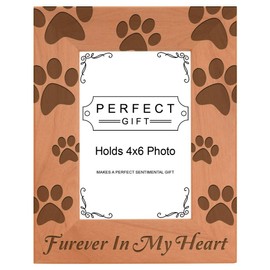 Gifts For All By Rachel Olevia Pet Memorial Gift Furever in Heart Paw Prints Natural Wood Engraved 4x6 Portrait Picture Frame Wood