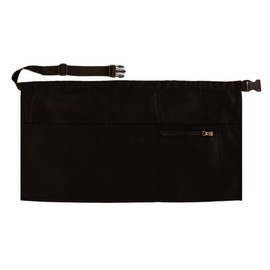 Apron 5 Pockets Black Restaurant Bar Server Waiter Waitress Easy Adjustable Belt Optional Zipper or Wine Opener (With Zipper, Black, Quick Apron Standard)