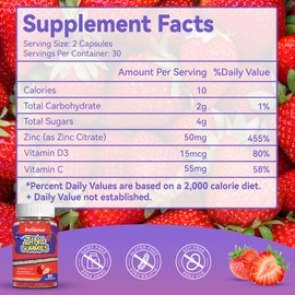 SmildeHeal Zinc Gummies, Zinc 50mg, Zinc Citrate, with Vitamin C, Vitamin D3, Non-GMOs, Gluten Free, Strawberry Flavor Gummies, 60 Count