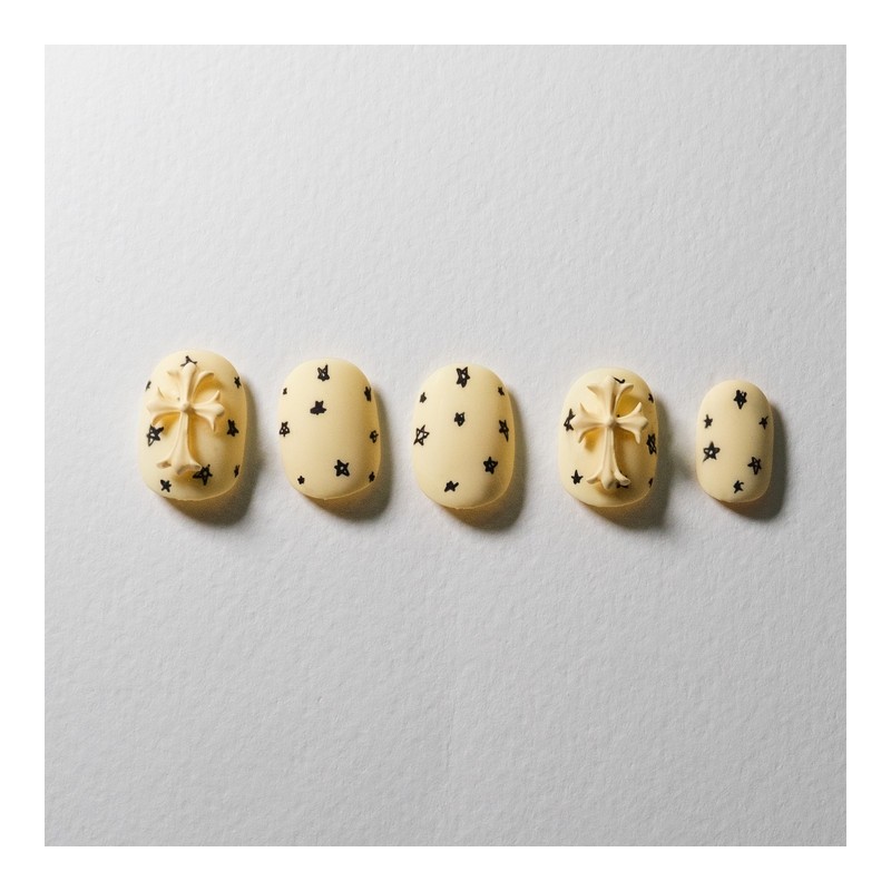 [Design Nail Tips] Yellow Cross - Short Oval / [디자인