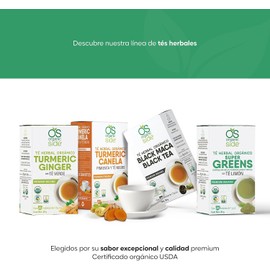 Organic Side - Pack de 4 Té Orgánico Colección Bienestar 80 Bolsitas, Incluye Té Negro con Cúrcuma, Té Verde con Jengibre, Mezcla Super Greens con Moringa y Té Negro con Maca Negra, Certificado USDA