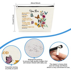 Christian Motivational Gifts for Girls Women Makeup Bag Inspirational Gift for Her Daughter Sister Niece Butterfly Zipper Cosmetic Bag Christmas Baptism Religious Gifts Travel Toiletry Pouch
