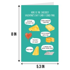 Humorous Cheese-Themed Valentine's Day Card with Witty Food Puns On Turquoise Background,Cheesy Valentines Day Card for Men Women Gifts, Here Is The Cheesiest Valentine's Day Card I Could Find