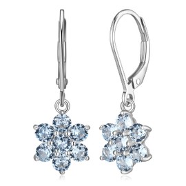 MORGAN & PAIGE Rhodium-Plated Sterling Silver Created Spinel Floral Cluster Dangle Earrings - Hypoallergenic and Nickel-Free, Leverback Fasteners, March Birthstone Jewelry, with Elegant Gift Box