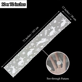 Lace Easter Table Runners 72 Inches Long - Spring Easter Bunny Egg Floral Table Runner - White Rabibt Easter Table Decorations for Home Dining Room - Easter Party Decorations Supplies