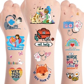 8 Sheets Vet Tech Week Pre–Cut Temporary Tattoos Veterinarians Day Party Decorations Veterinary Technician Theme Temporary Tattoos Party Favors Supplies Prizes Rewards