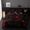 Nttopship Neon Red Black Comforter Set Twin Geometric Kids Bedding