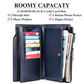 SENDEFN Ladies Purse,Large Capacity Genuine Leather Women's Wallet with Multiple Card Slots