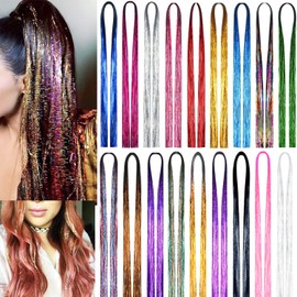 18 Colors Holographic Tinsel Hair Extensions, Beauties Factory Professional Sparkling Highlight Strands Accessories (Appx. 3,600 Strands)