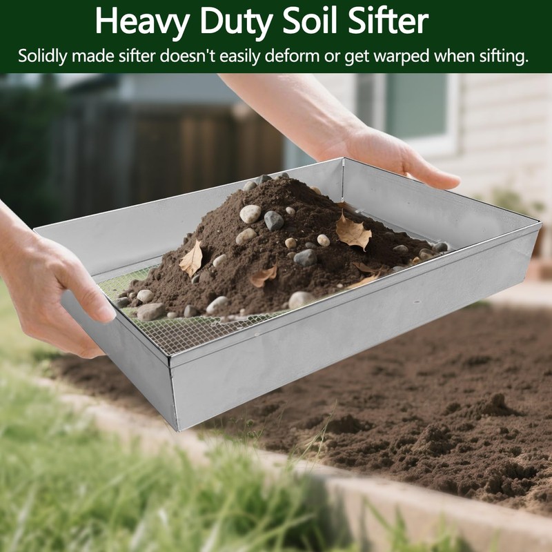 Large Steel Soil Sifter(17.5 x 12.5 inches),Dirt Sifter,Rock Sifter,Compost Sifter